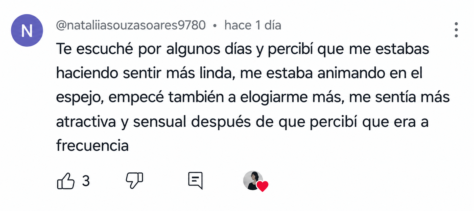 Comentario de @nataliasouzasoares9780 sobre su experiencia