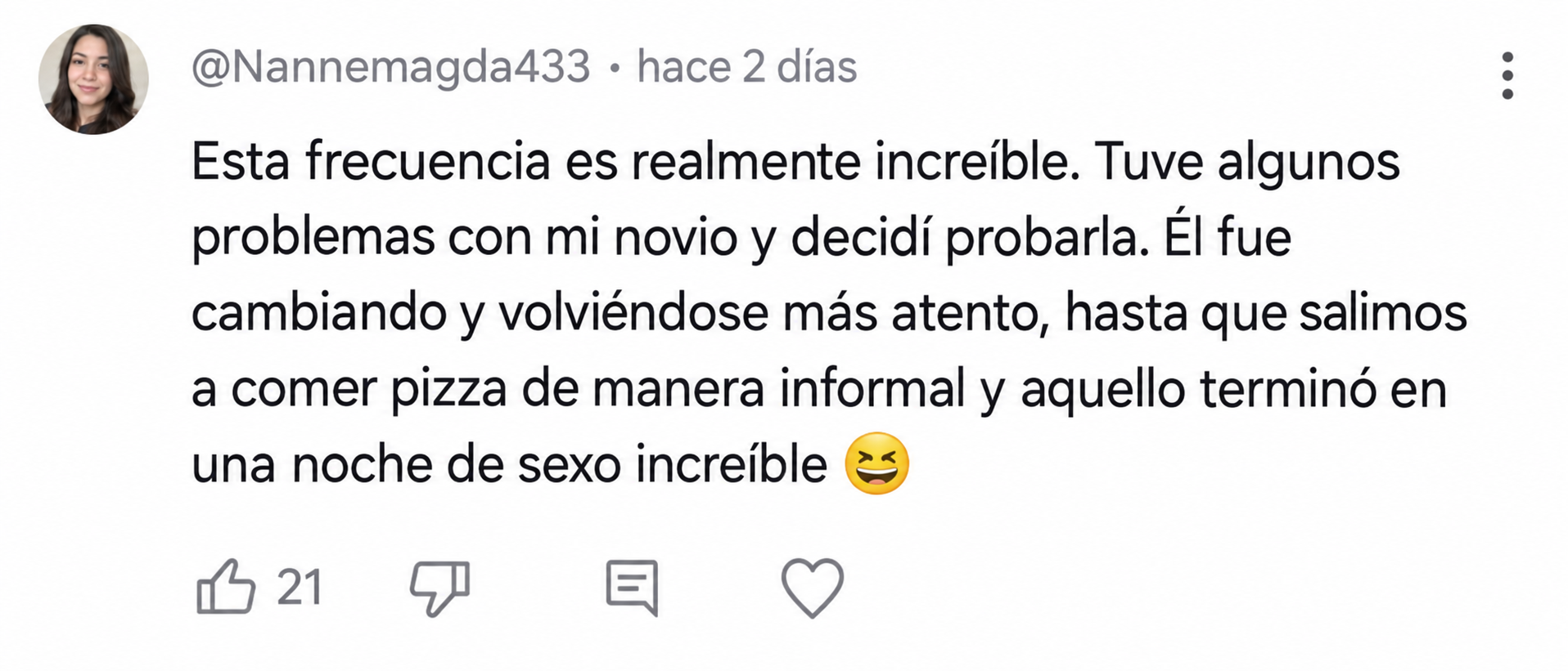 Comentario de @Nannemagda433 sobre su experiencia