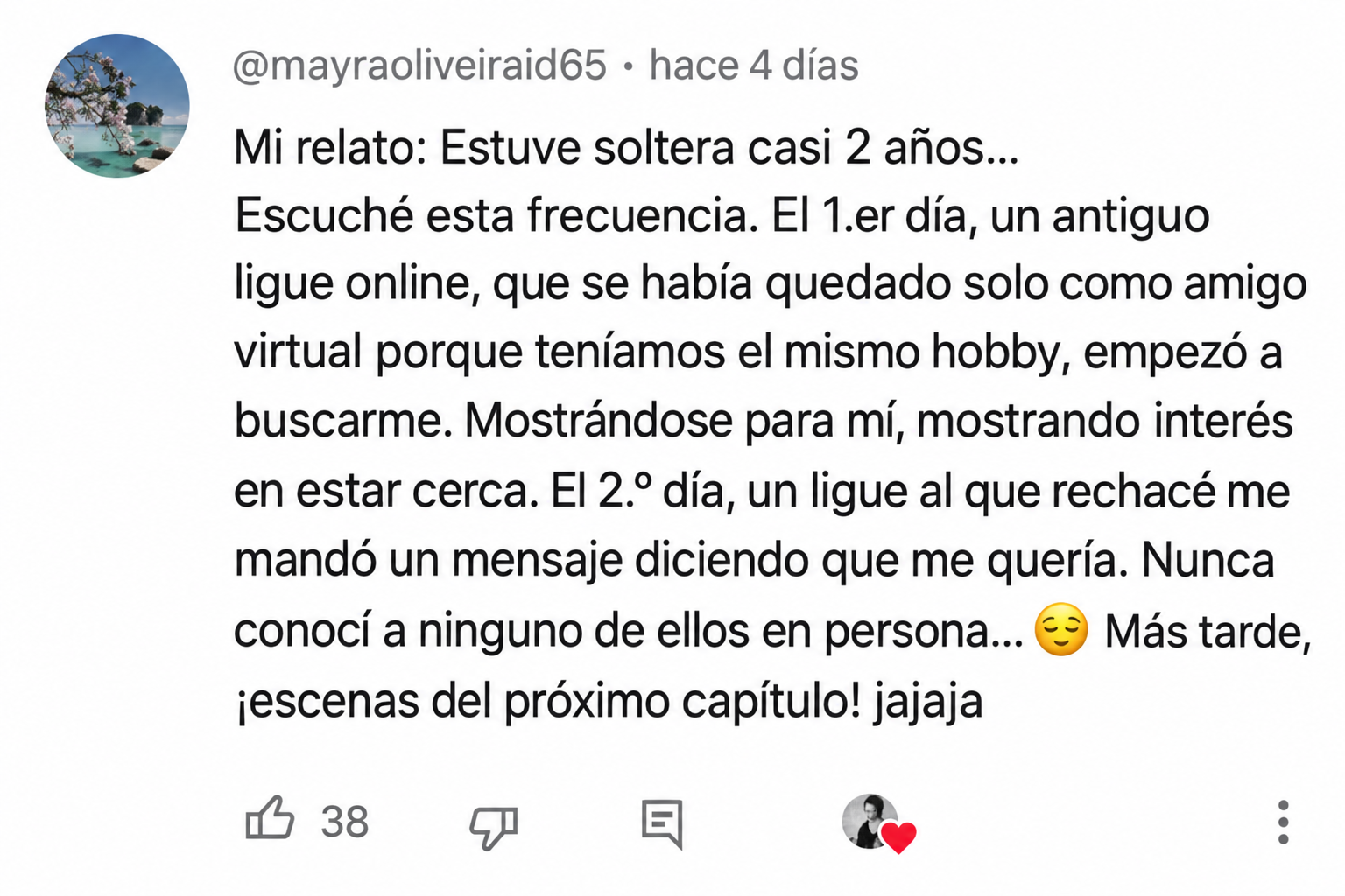 Comentario de @mayraoliveiraid65 sobre su experiencia